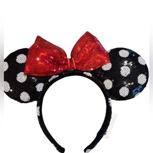 Women’s Black and Red Polka Dot Minnie Mouse Ears With Sequins